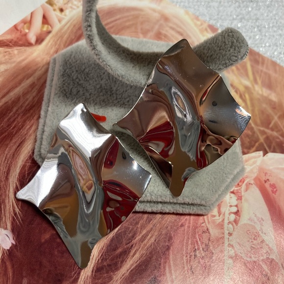 Silver Tone Big Fashion Earrings - Picture 2 of 6